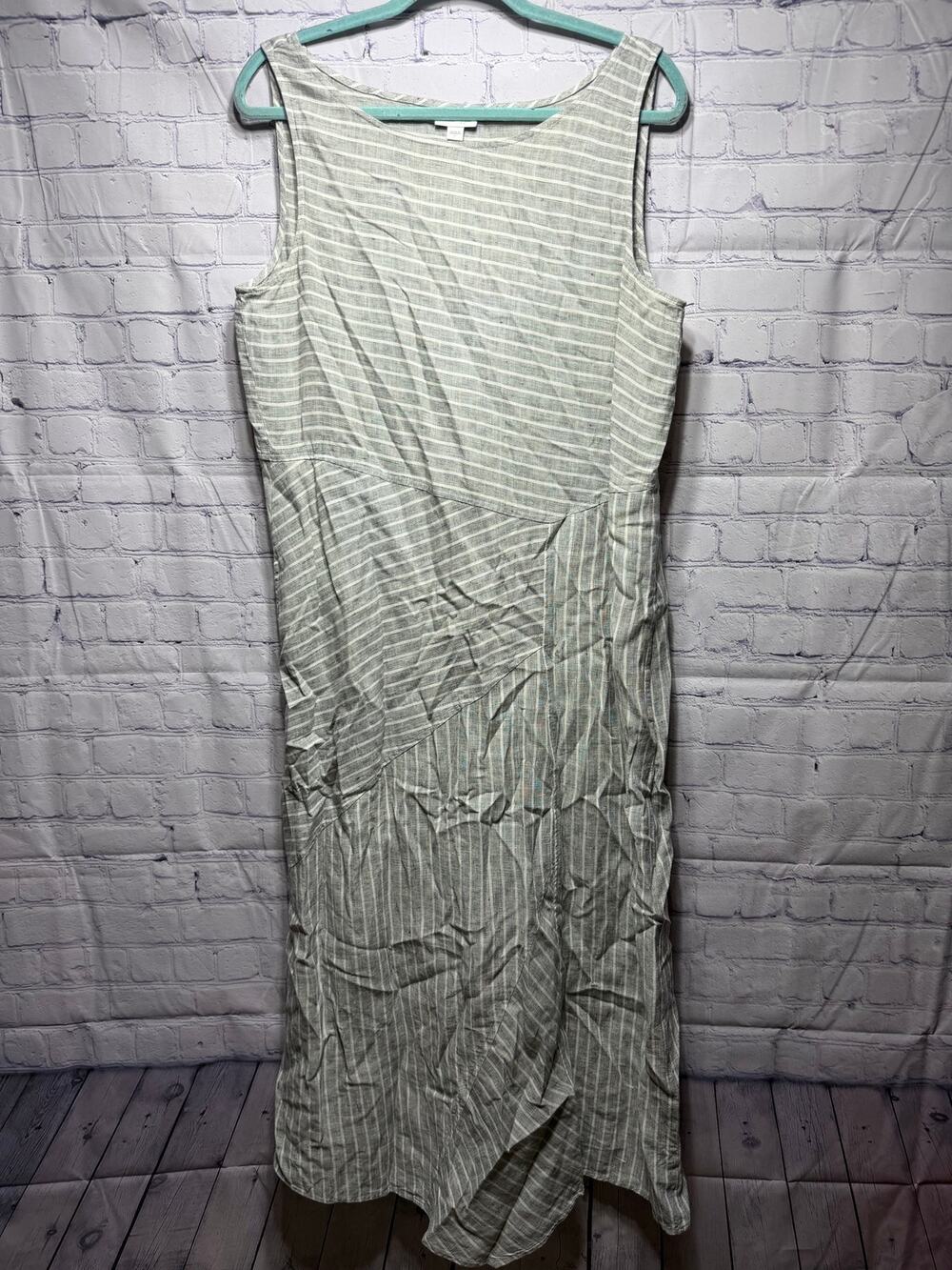 J.Jill Linen Scoop Neck Sleeveless Striped Maxi Dress Gray Size L Beach Preppy